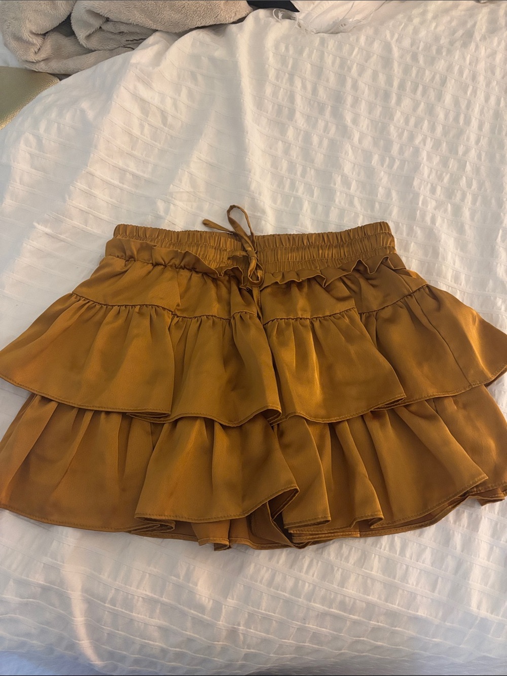 Day+Moon Tiered Ruffle Mini Skort in Mustard